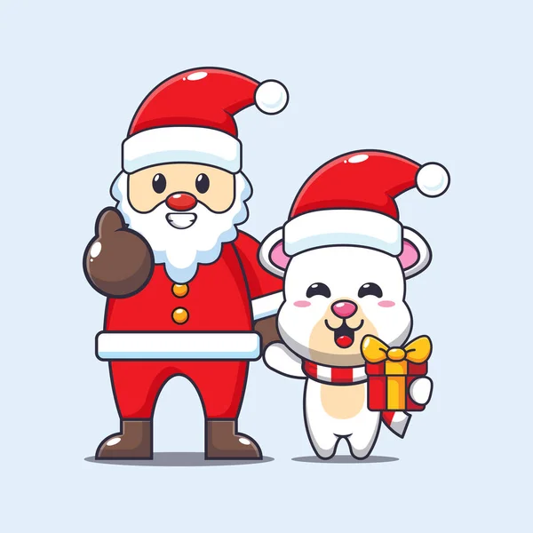 Roztomilý Lední Medvěd Kostýmu Santy Roztomilé Vánoční Kreslené Postavičky Ilustrace — Stockový vektor
