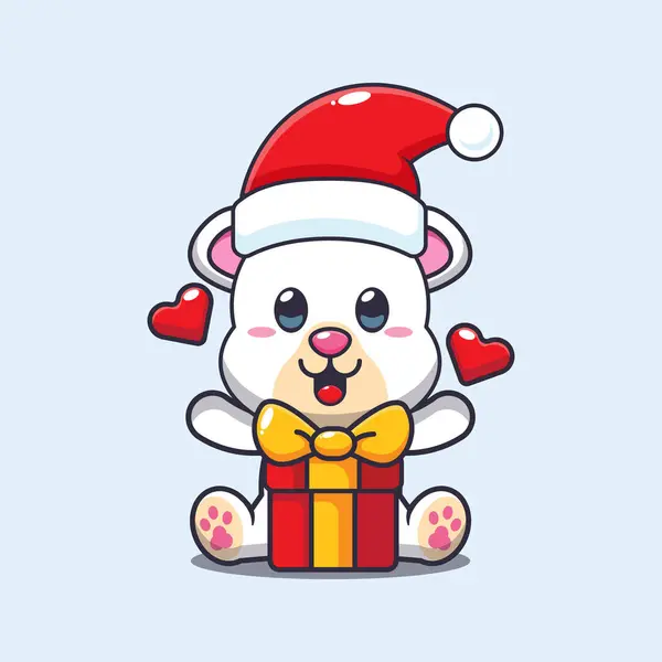 Urso Polar Bonito Com Presente Natal Bonito Natal Desenho Animado — Vetor de Stock