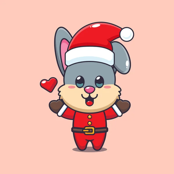 Cute Rabbit Wearing Santa Costume Cute Christmas Cartoon Character Illustration — Stock Vector