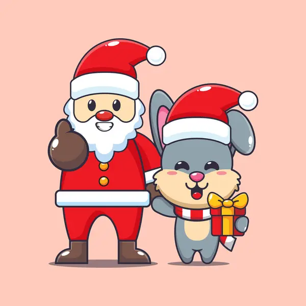 Roztomilý Králík Santa Clausem Roztomilé Vánoční Kreslené Postavičky Ilustrace — Stockový vektor