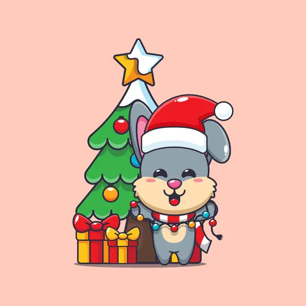 クリスマスランプでかわいいウサギ かわいいクリスマス漫画キャラクターイラスト — ストックベクタ