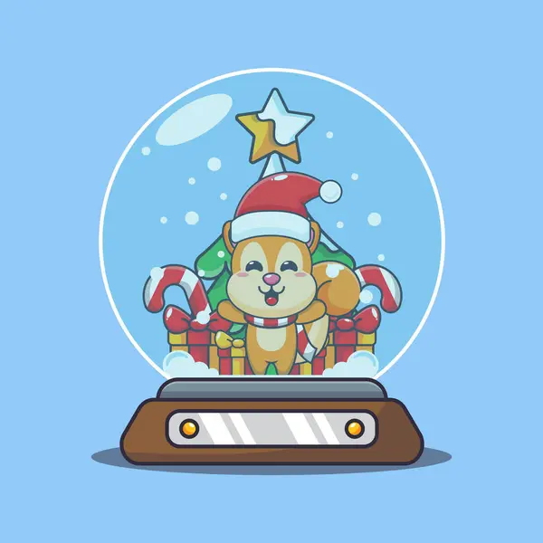 Carino Scoiattolo Palla Neve Carino Natale Cartone Animato Personaggio Illustrazione — Vettoriale Stock