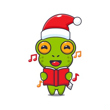 Şirin kurbağa bir Noel şarkısı söyler. Sevimli noel çizgi film karakteri çizimi. 