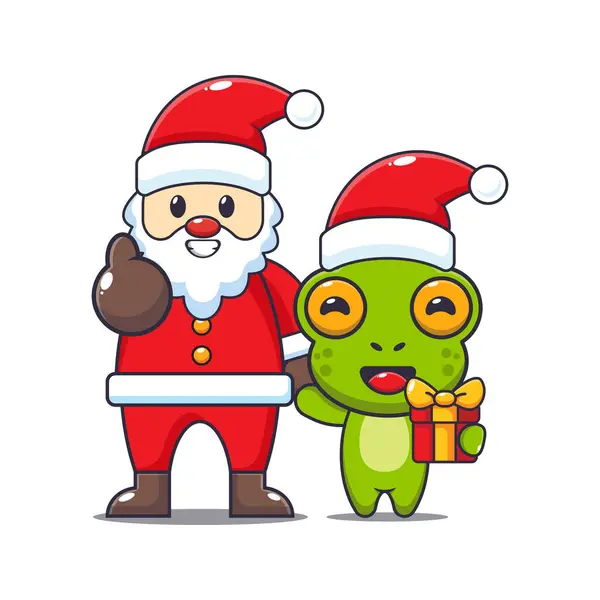 Cute Frog Santa Claus Cute Christmas Cartoon Character Illustration — Stock Vector