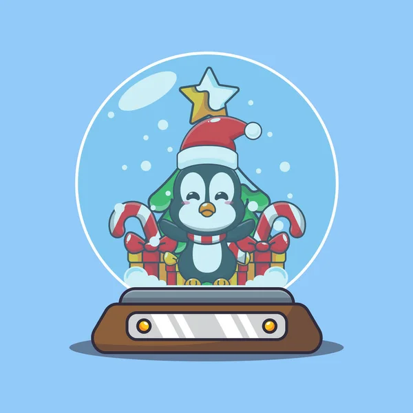 Pinguim Bonito Globo Neve Bonito Natal Desenho Animado Personagem Ilustração — Vetor de Stock