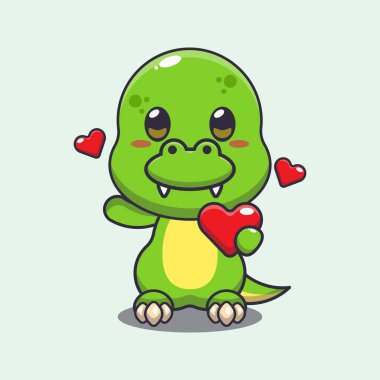 Sevgililer Günü 'nde kalbi olan sevimli dino çizgi film karakteri..