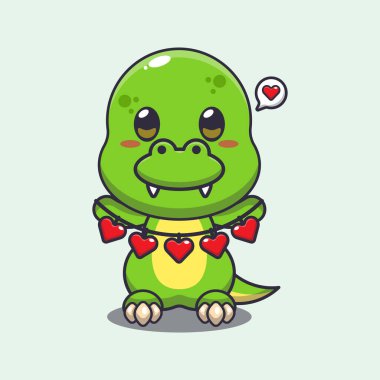 Sevimli dino çizgi film karakteri elinde aşk süsü tutuyor.. 