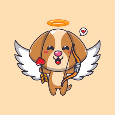 Sevimli köpek sevdalısı çizgi film karakteri elinde aşk oku tutuyor.