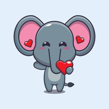 Sevgililer Günü 'nde kalbi olan sevimli bir fil çizgi filmi karakteri..