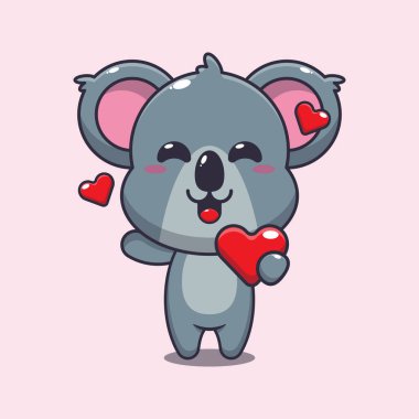 Sevgililer Günü 'nde kalbi olan sevimli koala çizgi film karakteri..