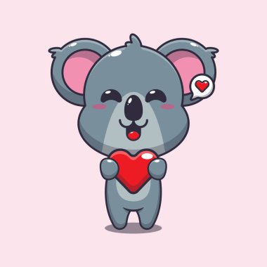 Sevimli koala çizgi film karakteri aşk kalbini tutuyor.. 