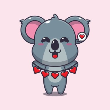 Sevimli koala çizgi film karakteri elinde aşk süsü tutuyor.. 