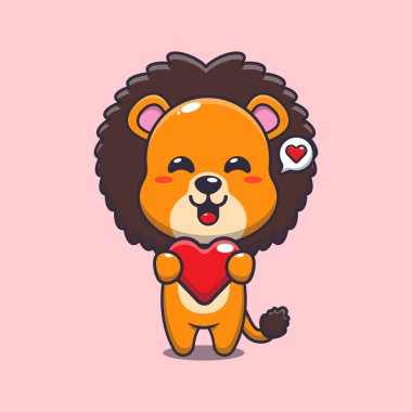 Sevimli aslan çizgi film karakteri aşk kalbini tutuyor.. 