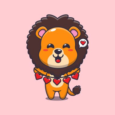 Sevimli aslan çizgi film karakteri elinde aşk süsü tutuyor.. 