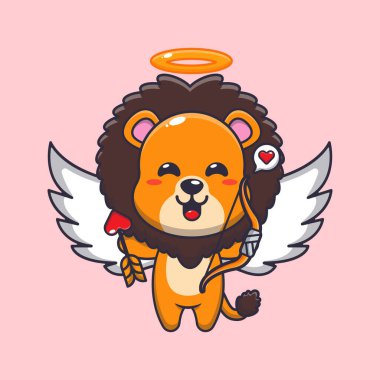 Sevimli aslan sevdalısı çizgi film karakteri elinde aşk oku tutuyor.