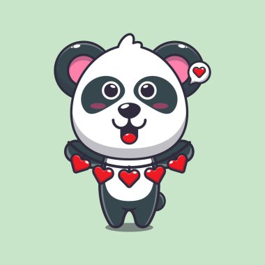 Sevimli panda çizgi film karakteri elinde aşk süsü tutuyor.. 