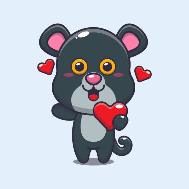 Sevgililer Günü 'nde kalbi olan sevimli panter çizgi film karakteri..