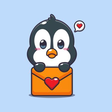 Aşk mesajlı sevimli penguen çizgi film karakteri. 