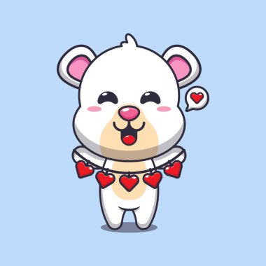 Sevimli kutup ayısı çizgi film karakteri elinde aşk süsü tutuyor.. 