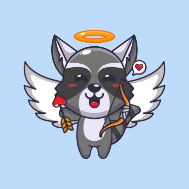 Sevimli rakun sevdalısı çizgi film karakteri elinde aşk oku tutuyor..