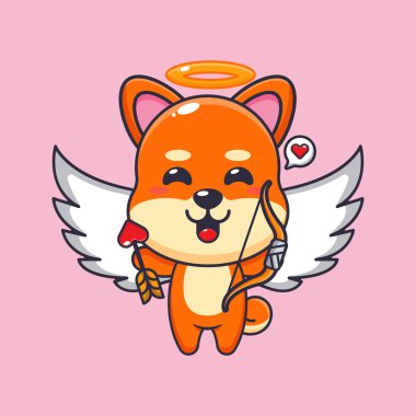 Sevimli shiba inu cupid çizgi film karakteri aşk oku tutuyor..