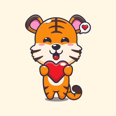 Sevimli kaplan çizgi film karakteri aşk kalbini tutuyor.. 