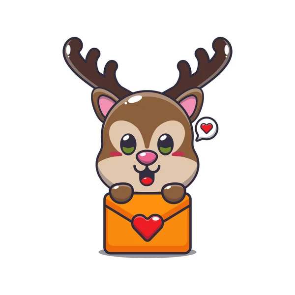 愛のメッセージとかわいい鹿の漫画のキャラクター — ストックベクタ