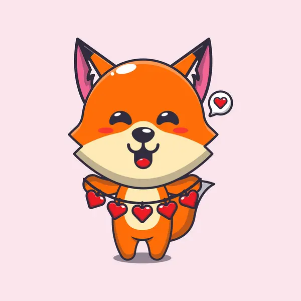 Sevimli tilki çizgi film karakteri elinde aşk süsü tutuyor.. 