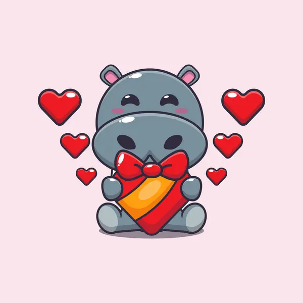 Cute Hipopotam Szczęśliwy Miłości Prezent Walentynki — Wektor stockowy