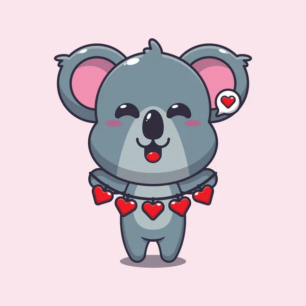 Cute Koala Cartoon Character Holding Love Decoration — Stock Vector