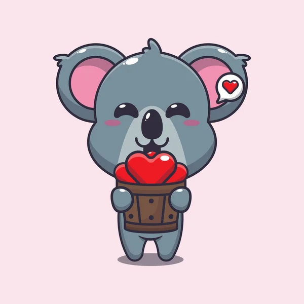 Lindo Personaje Dibujos Animados Koala Sosteniendo Amor Cubo Madera — Archivo Imágenes Vectoriales