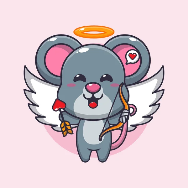 Bonito Personagem Desenho Animado Cupido Mouse Segurando Seta Amor — Vetor de Stock