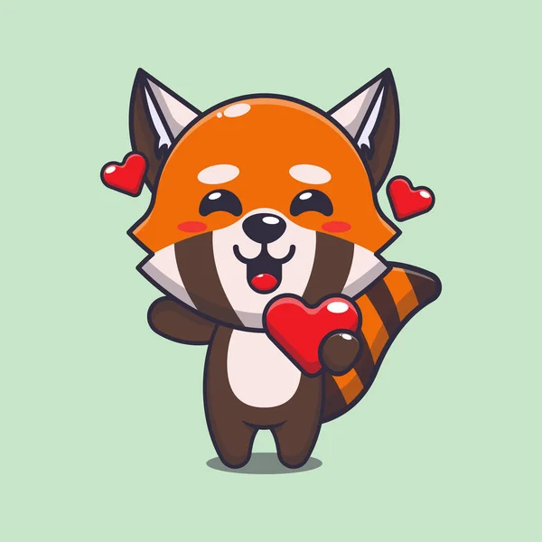 Sevgililer Günü 'nde kalbi olan sevimli kırmızı panda çizgi film karakteri..