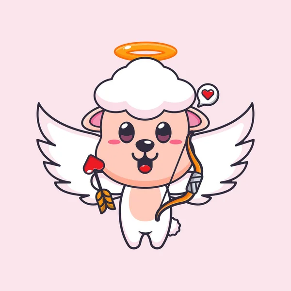 Cute Sheep Cupid Cartoon Character Holding Love Arrow — Stock Vector