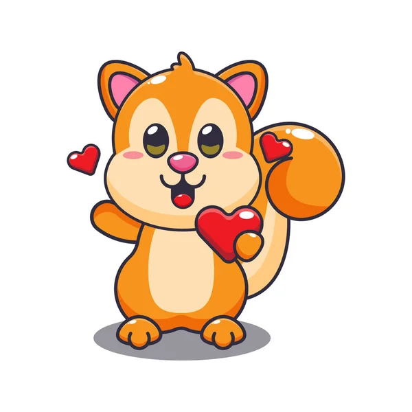 可爱的松鼠卡通人物在情人节带着爱心 — 图库矢量图片