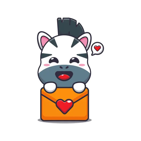 Cute Zebra Cartoon Character Love Message — Stock Vector