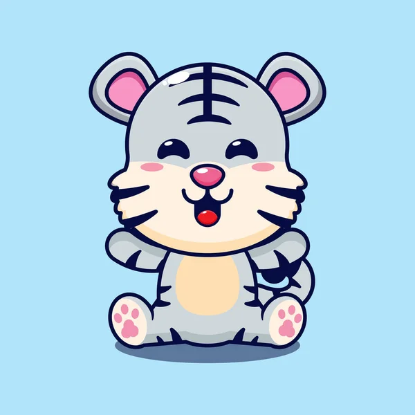 Cute White Tiger Sitting Cartoon Vector Illustration — Stock Vector