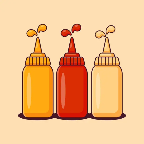 Ilustracja Wektor Kreskówki Pomidora Ketchup Majonez Musztarda — Wektor stockowy