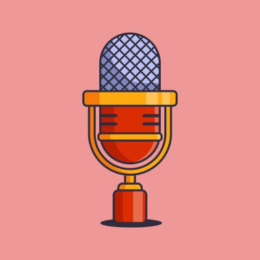 Podcast klasik mikrofon çizgi film vektör çizimi.