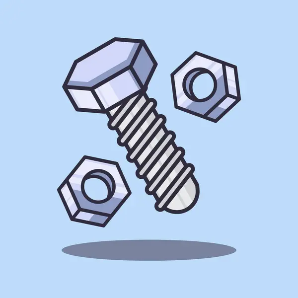 Metal cıvata ve fındık çizgi film vektör çizimi.