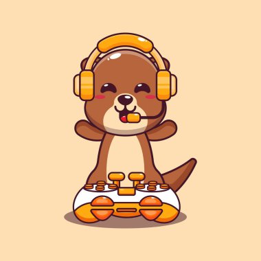 Şirin su samuru oyuncu çizgi film vektör çizimi. 