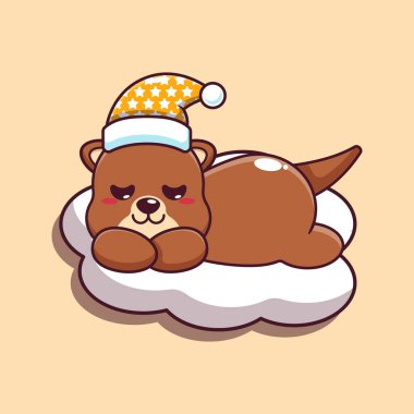 Tatlı su samuru uyku çizgi film vektör çizimi. 