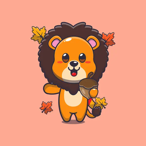 秋天时节 用橡子装饰狮子 适用于海报 小册子 吉祥物 标志和图标的吉祥物卡介图 免版税图库矢量图片