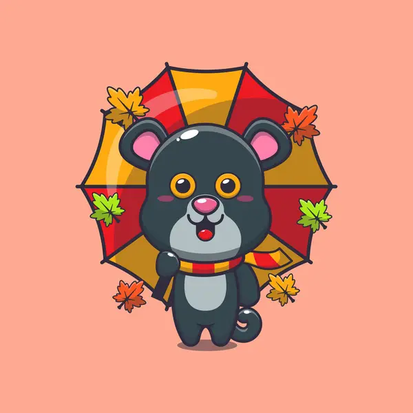 秋天的时候 可爱的豹子带着雨伞 适用于海报 小册子 吉祥物 标志和图标的吉祥物卡介图 免版税图库插图
