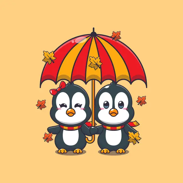 秋天的时候 可爱的企鹅和伞搭配在一起 适用于海报 小册子 吉祥物 标志和图标的吉祥物卡介图 图库矢量图片