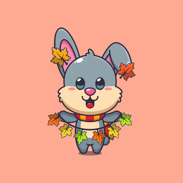 可爱的兔子与秋天的叶子装饰 适用于海报 小册子 吉祥物 标志和图标的吉祥物卡介图 图库矢量图片