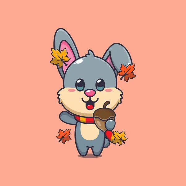 秋天的时候 用橡子喂兔子很可爱 适用于海报 小册子 吉祥物 标志和图标的吉祥物卡介图 图库插图