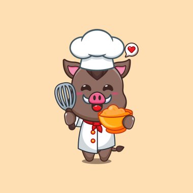 Tatlı şef yaban domuzu pasta hamuru çizimi çiziyor.. 