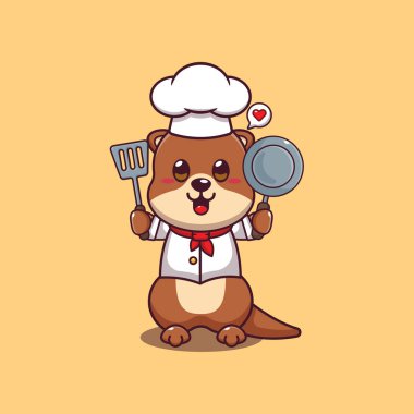 Sevimli şef su samuru çizgi film vektör çizimi