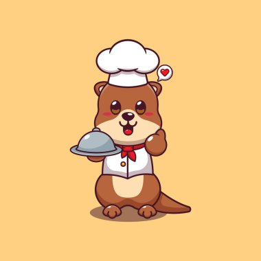 Çizgi film çizimi olan sevimli şef su samuru.